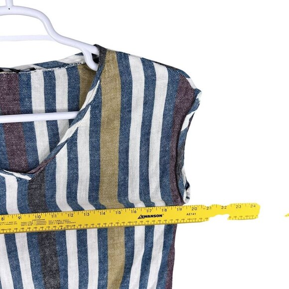 Drew Womens S Striped Linen Blend 2 Piece Set Crop Top Faux Wrap Pants Lagenlook - Picture 9 of 16